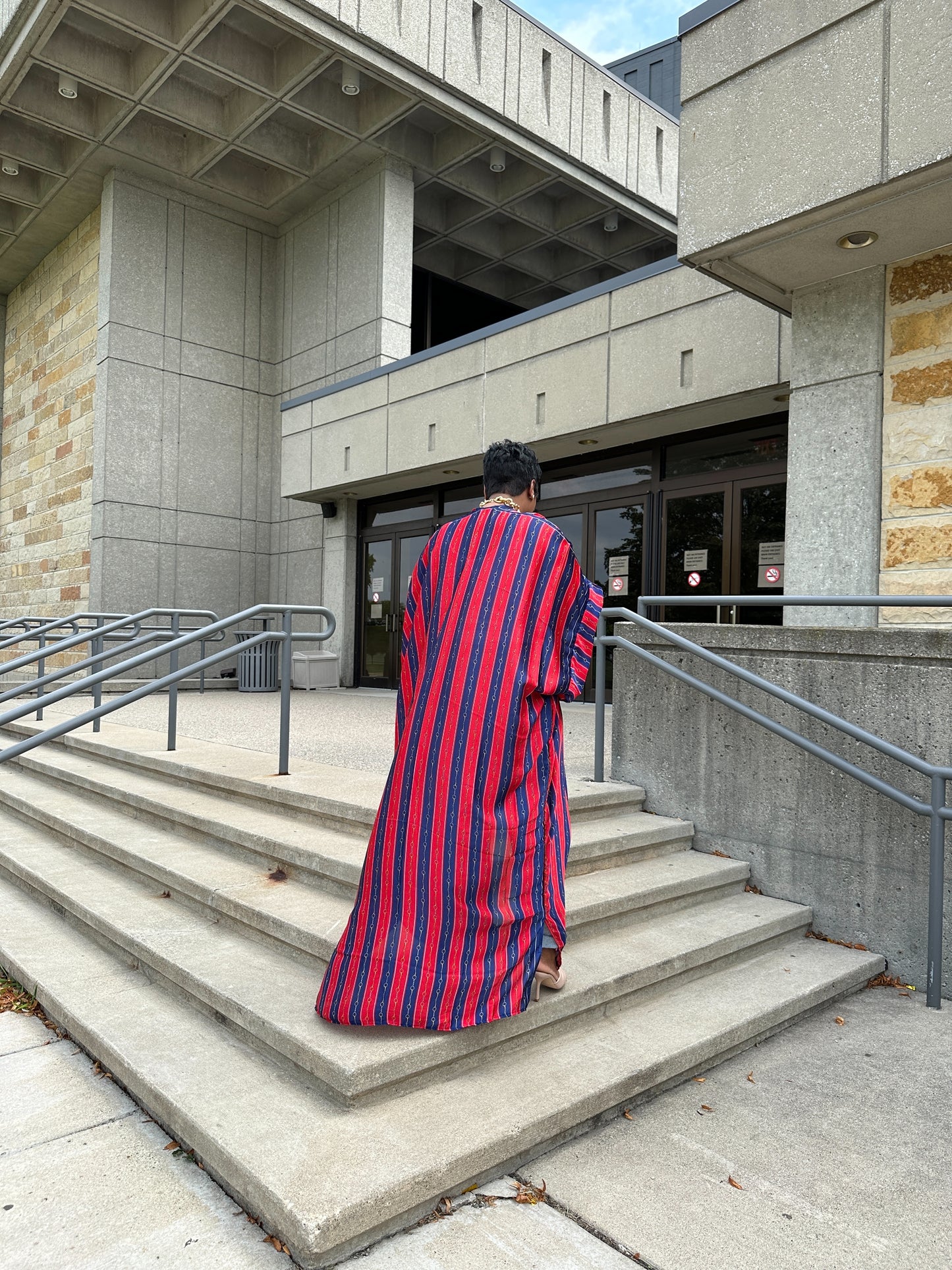 Crimson & Navy Striped Kimono