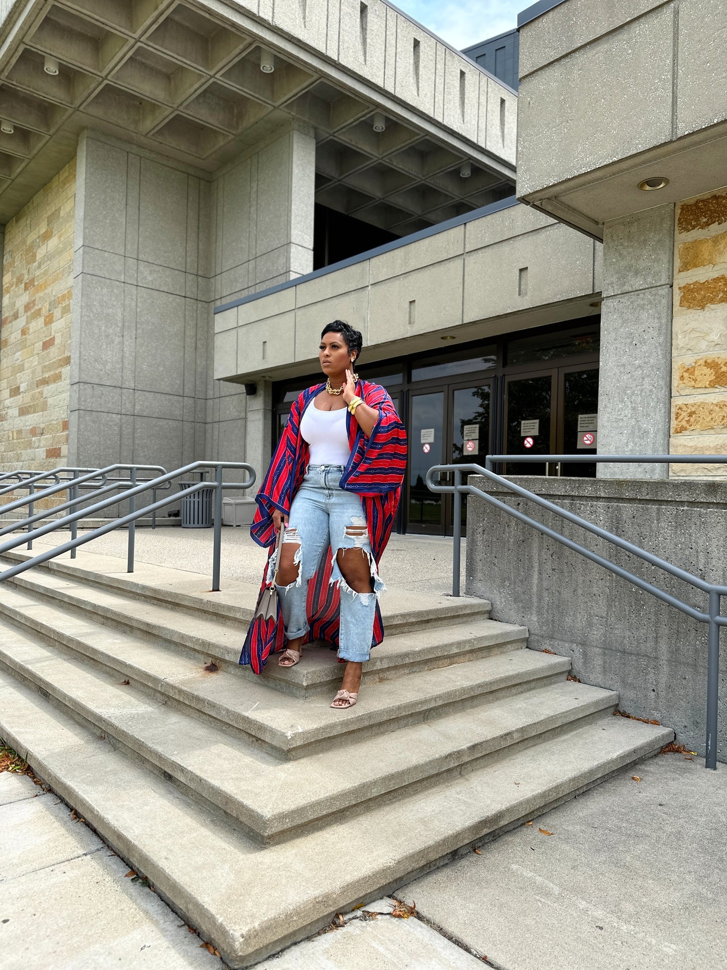 Crimson & Navy Striped Kimono