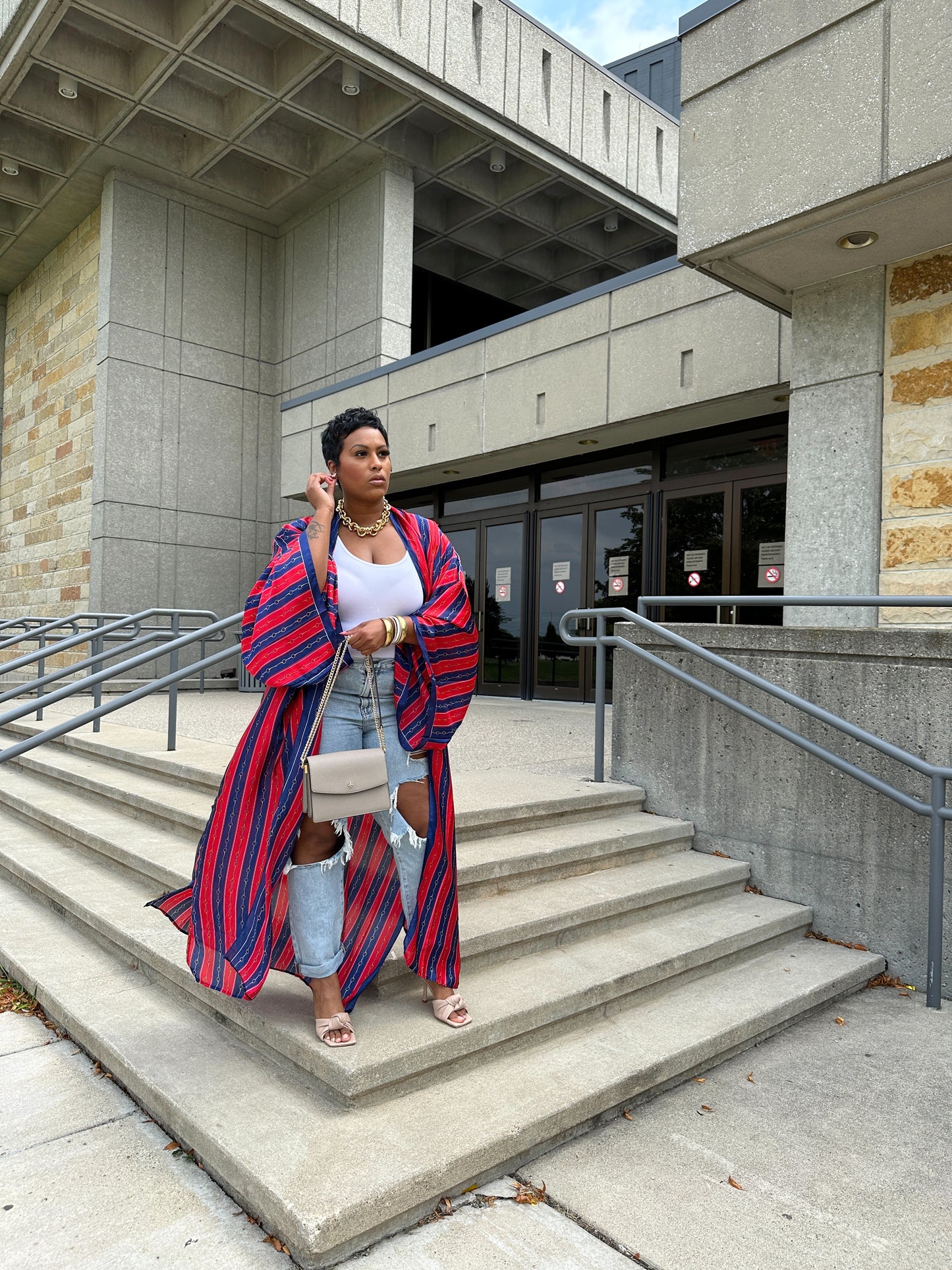 Crimson & Navy Striped Kimono